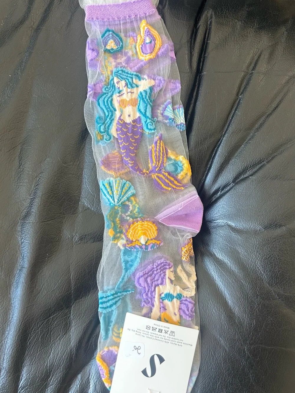 Sheer Mermaid Embroidered Crew Socks - NWT - Purple & Teal